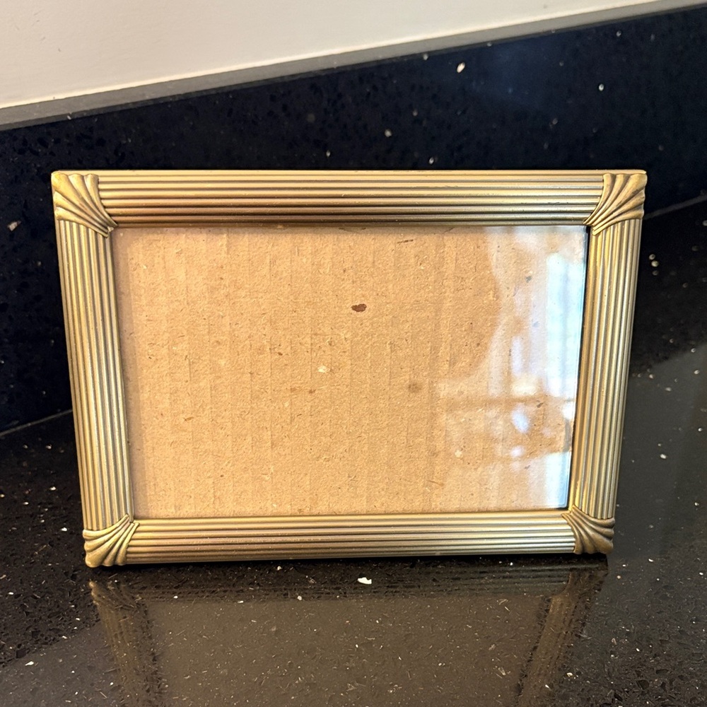 *Matte Gold Ribbed Art Deco Nouveau Picture Frame w Glass Vintage Inspired